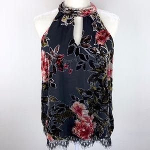 Jolt |  Black Crushed Velvet Floral Blouse